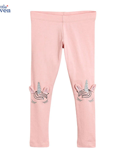 Baumwoll-Einhorn-Leggings für Mädchen mit stereoskopischer Cartoon-Einhorn-Stickerei auf dem Hosenbein