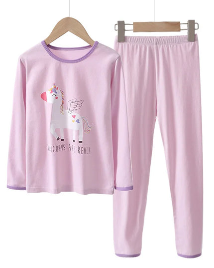 Mädchen Baumwoll-Pyjama-Set mit Erdbeer- und Einhorn-Prints, bestehend aus Oberteil und Hose (Modell NO.5 one unicorn)