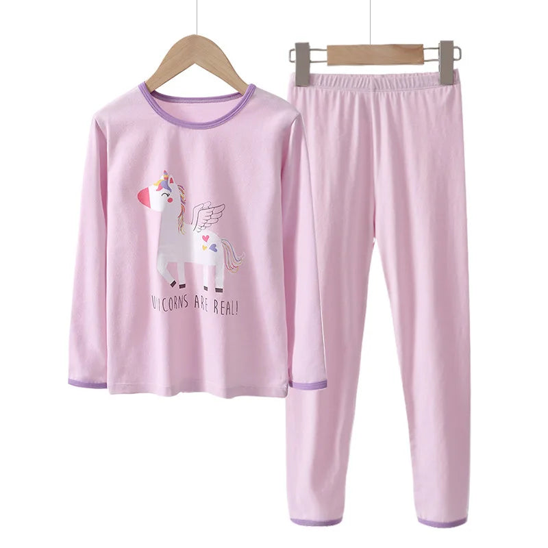 Mädchen Baumwoll-Pyjama-Set mit Erdbeer- und Einhorn-Prints, bestehend aus Oberteil und Hose (Modell NO.5 one unicorn)