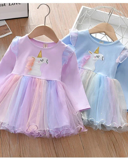 Dein bezauberndes Einhorn Kleid Lila Langarm!