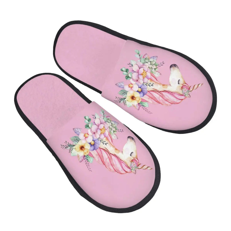 Einhorn Hausschuhe im Fantasy Film-Design fuer Damen, kuschelig und warm, mit Memory Foam