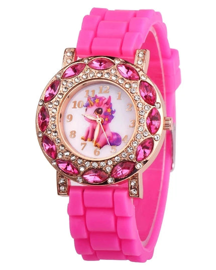 Wasserdichte Einhorn Uhr in Pink mit Silikonarmband für Kinder