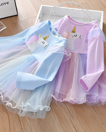 Dein bezauberndes Einhorn Kleid Blau Langarm!