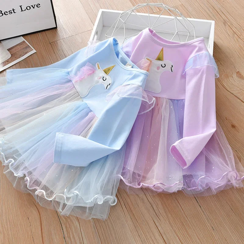 Dein bezauberndes Einhorn Kleid Blau Langarm!