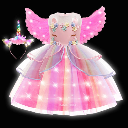 Einhorn Nachtlicht im Regenbogen-Kleid aus Polyester, leuchtend und bereit, das Kinderzimmer zu erhellen.