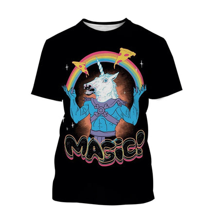 Einhorn Kleid mit buntem 3D Kunst Motiv für den Sommer, locker geschnitten für einen stylischen Alltagslook.