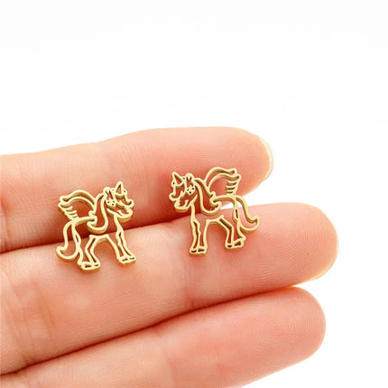 Einhorn Ohrringe mit süßen Pinguin-Motiven in Gold aus Edelstahl, ideal für tägliche Outfits.