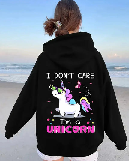 Damen Einhorn Hoodie mit kreativer Einhorn-Grafik und großer Kängurutasche, lässig und bequem