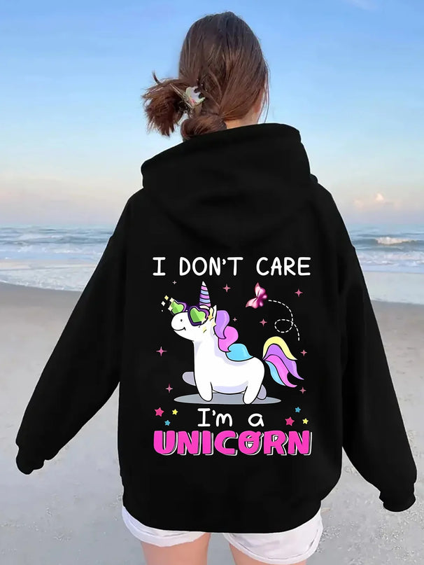 Damen Einhorn Hoodie mit kreativer Einhorn-Grafik und großer Kängurutasche, lässig und bequem