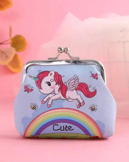 Hellblaue Mini Einhorn Geldbörse mit süßem Einhorn-Motiv und sicherem Verschluss