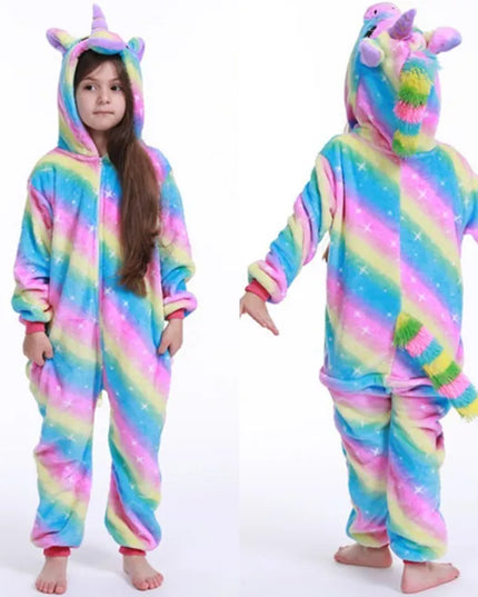 Einhorn Decke Kinder Kigurumi im R-06 Design, ein flauschiger Flanell-Schlafanzug für Mädchen und Jungen