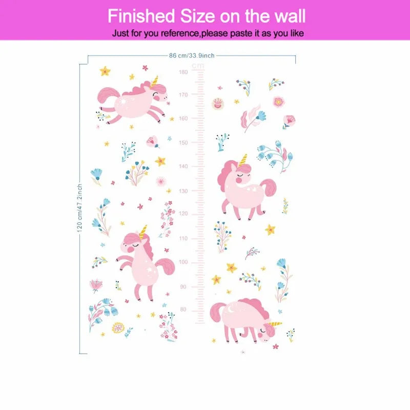 Pinkes Einhorn Wandtattoo mit Höhenmesser