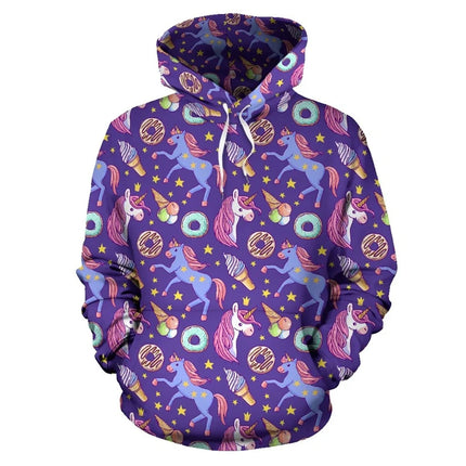 Grauer Einhorn Hoodie mit 3D-Print eines Regenbogen-Einhorns, locker geschnitten für Männer und Frauen
