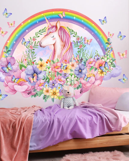 Großes Einhorn Wandtattoo aus Vinyl für das Kinderzimmer eines Babys oder Mädchens, als dekorative Wandbeklebung
