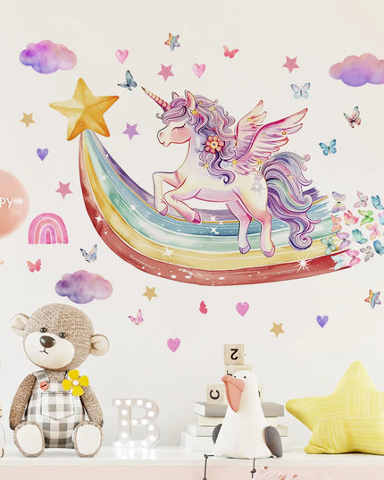 Regenbogen Einhorn Wandtattoo: Sterne &