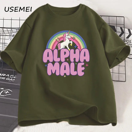 Army grünes Einhorn T-Shirt für Herren mit einem coolen Einhorn-Grafikdruck, Rundhalsausschnitt und kurzen Ärmeln.