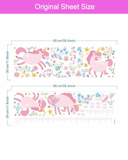 Pinkes Einhorn Wandtattoo mit Höhenmesser