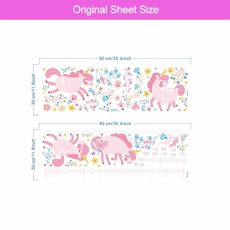 Pinkes Einhorn Wandtattoo mit Höhenmesser