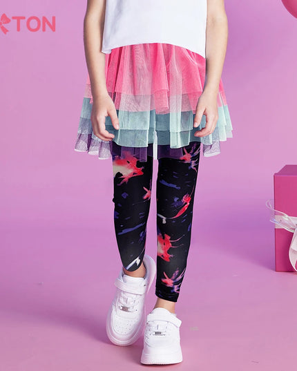 Einhorn Leggings mit angenähtem pinkem Tutu-Rock und Cartoon-Einhorn-Print für Mädchen