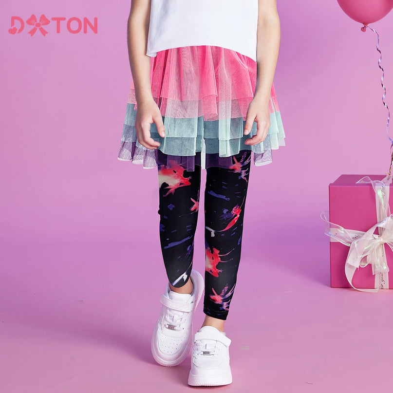 Einhorn Leggings mit angenähtem pinkem Tutu-Rock und Cartoon-Einhorn-Print für Mädchen