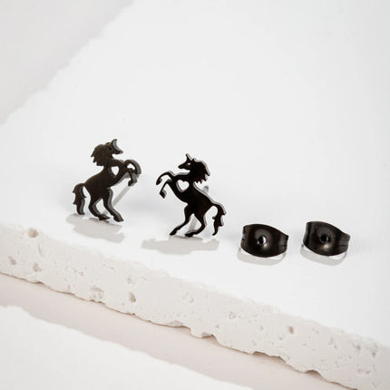 Entzückende Einhorn Ohrringe im Koala-Design aus schwarzem Edelstahl mit Push-back Verschluss