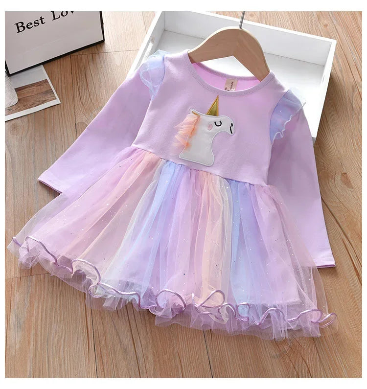 Dein bezauberndes Einhorn Kleid Lila Langarm!