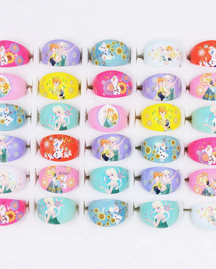 Set aus 10 oder 20 bunten Einhorn Ringen aus Acryl mit verschiedenen Cartoon-Motiven für Kinder