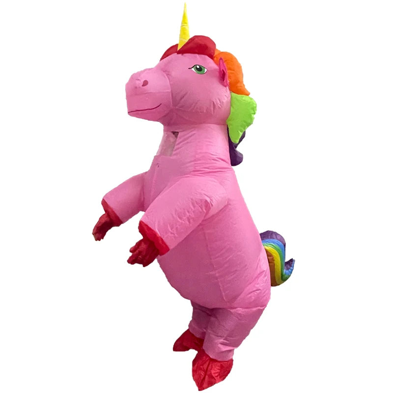 Niedliches aufblasbares Einhorn Kostuem für Kinder und Erwachsene, geeignet für Halloween und Cosplay-Partys