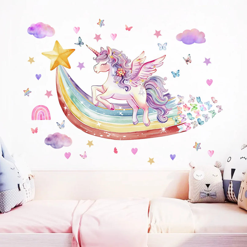 Regenbogen Einhorn Wandtattoo: Sterne &