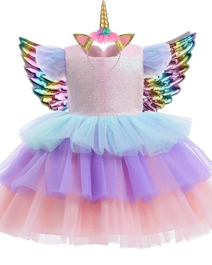Mädchen Blau Einhorn Kleid