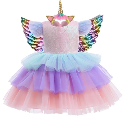 Mädchen Blau Einhorn Kleid