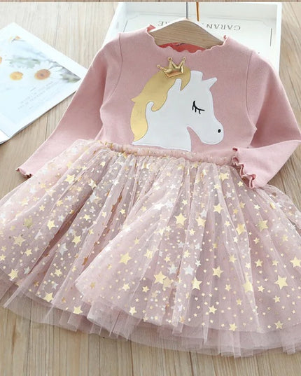 Langärmeliges Einhorn Kleid Rosa