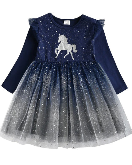Blaues Einhorn Kleid für Mädchen