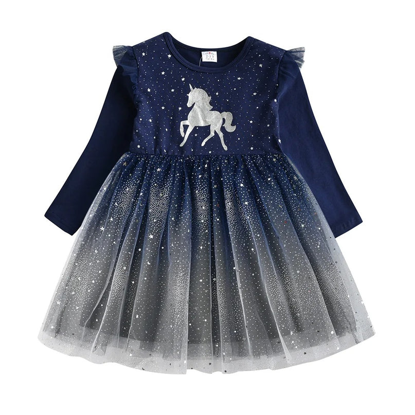 Blaues Einhorn Kleid für Mädchen
