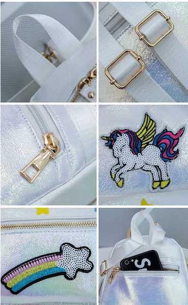 Weißes Einhorn Glitter Rucksack