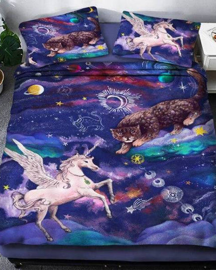 Einhorn-Galaxie-Bettwäsche-Set