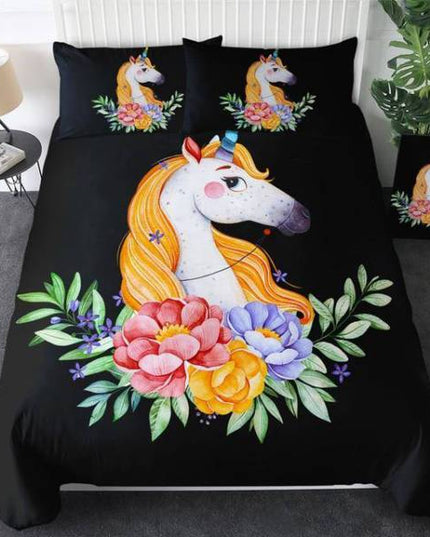 Einhorn-Bettwäsche Multicolor Blumen