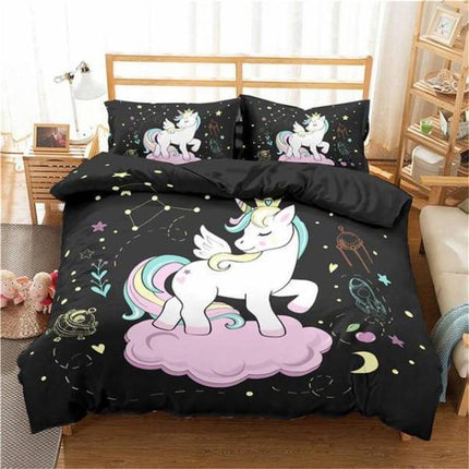 Einhorn-Bettwäsche-Set Kawaii Schwarz
