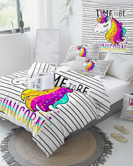 Einhorn-Bettwäsche Gestreift