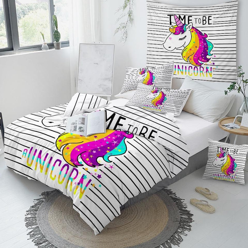 Einhorn-Bettwäsche Gestreift
