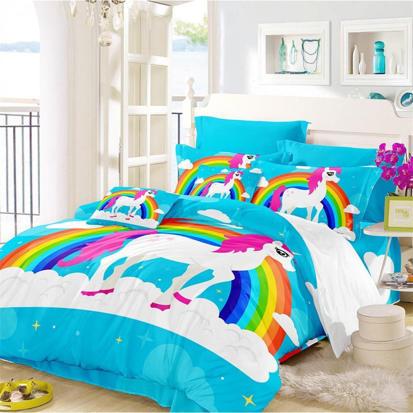 Buntes Einhorn-Bett-Set