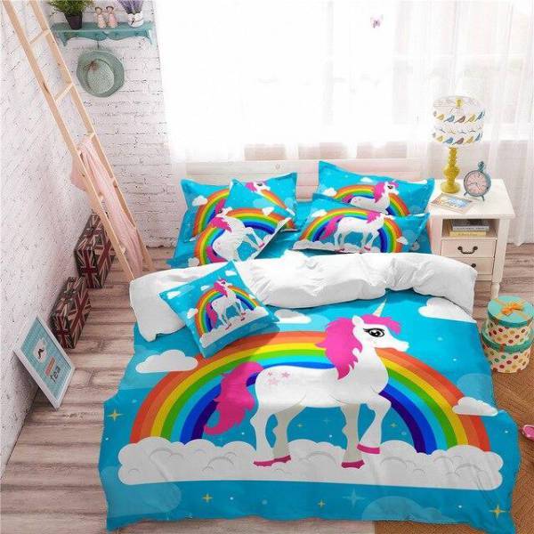 Buntes Einhorn-Bett-Set
