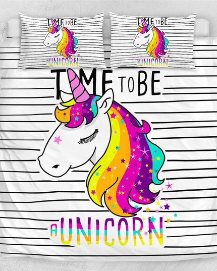 Einhorn-Bettwäsche Gestreift