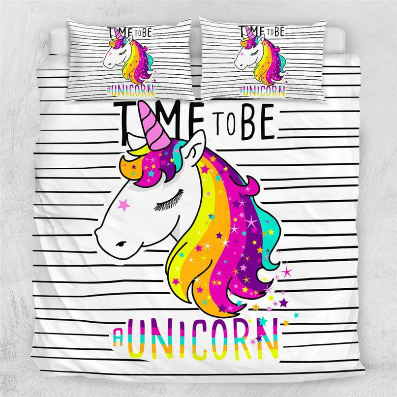 Einhorn-Bettwäsche Gestreift