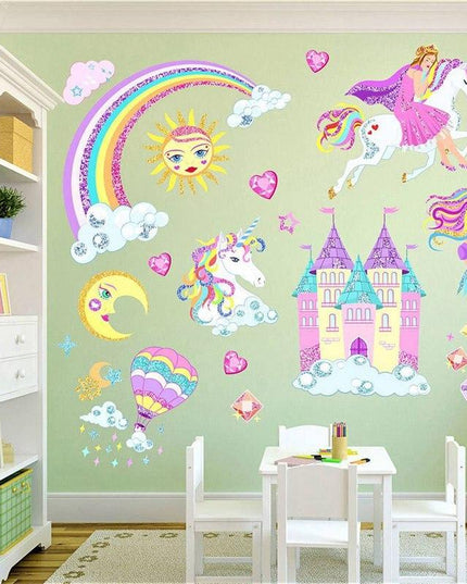 Aufkleber Schloss Einhorn Mädchen Wandaufkleber