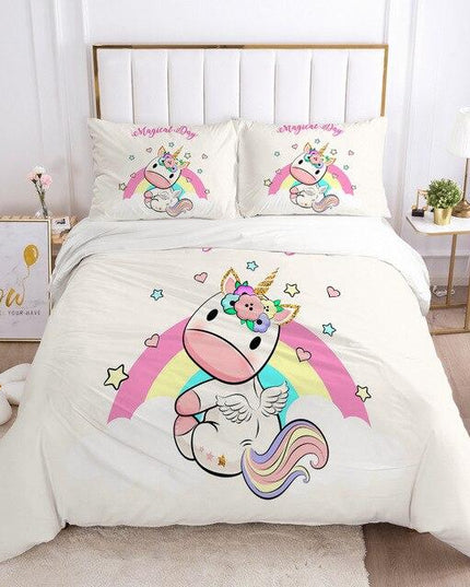 Rosa und weiße Einhorn-Bettwäsche