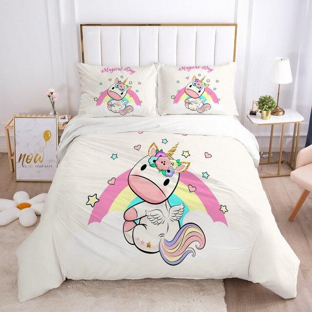 Rosa und weiße Einhorn-Bettwäsche