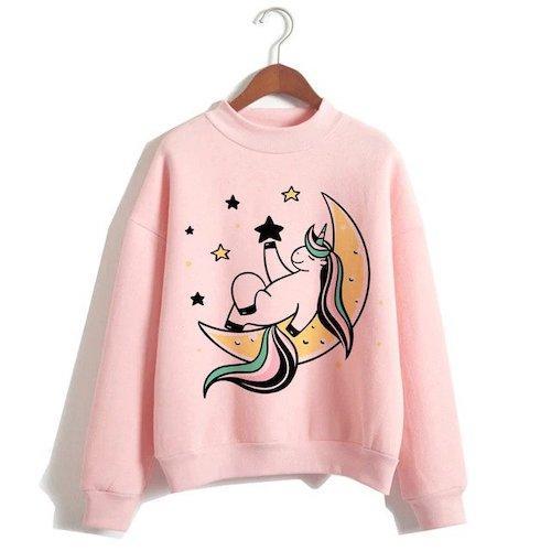 Frau Einhorn Pullover Rosa Mond