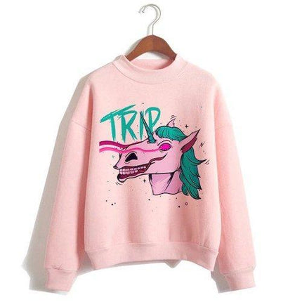 Böse rosa Einhorn Frau Pullover