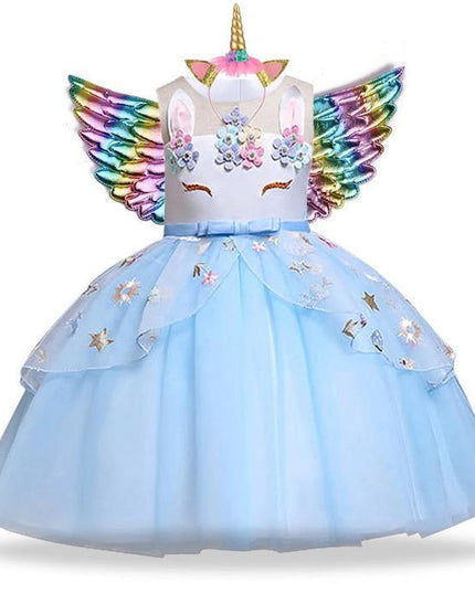 Mädchen Blau Einhorn Verkleidung Kleid